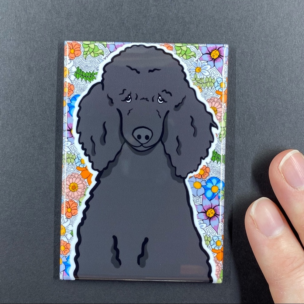 Black Poodle Dog Retro Flower Magnet Handmade Kitchen and Office Decor Gift - Picture 2 of 6